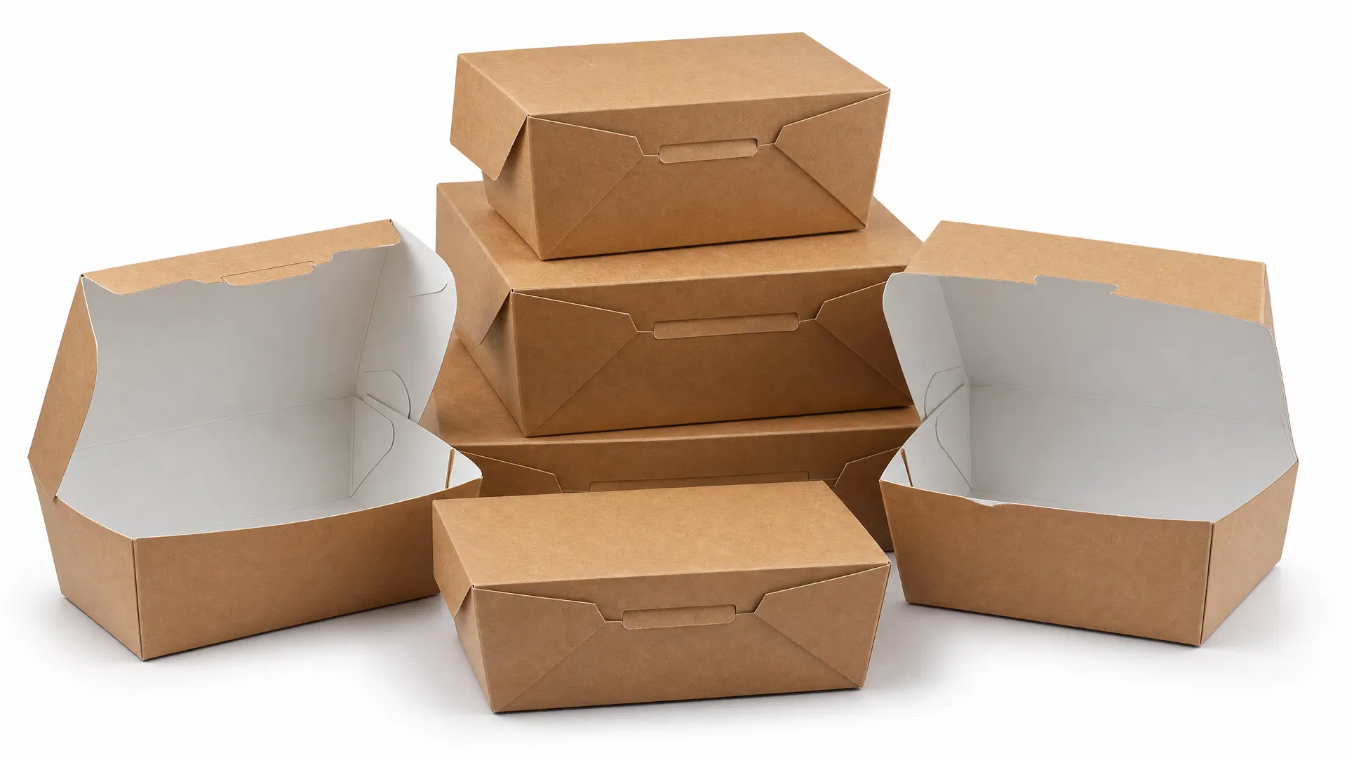 Kraft paper take out boxes wholesale -- folded-top and rectangular takeout food containers by CupsPak