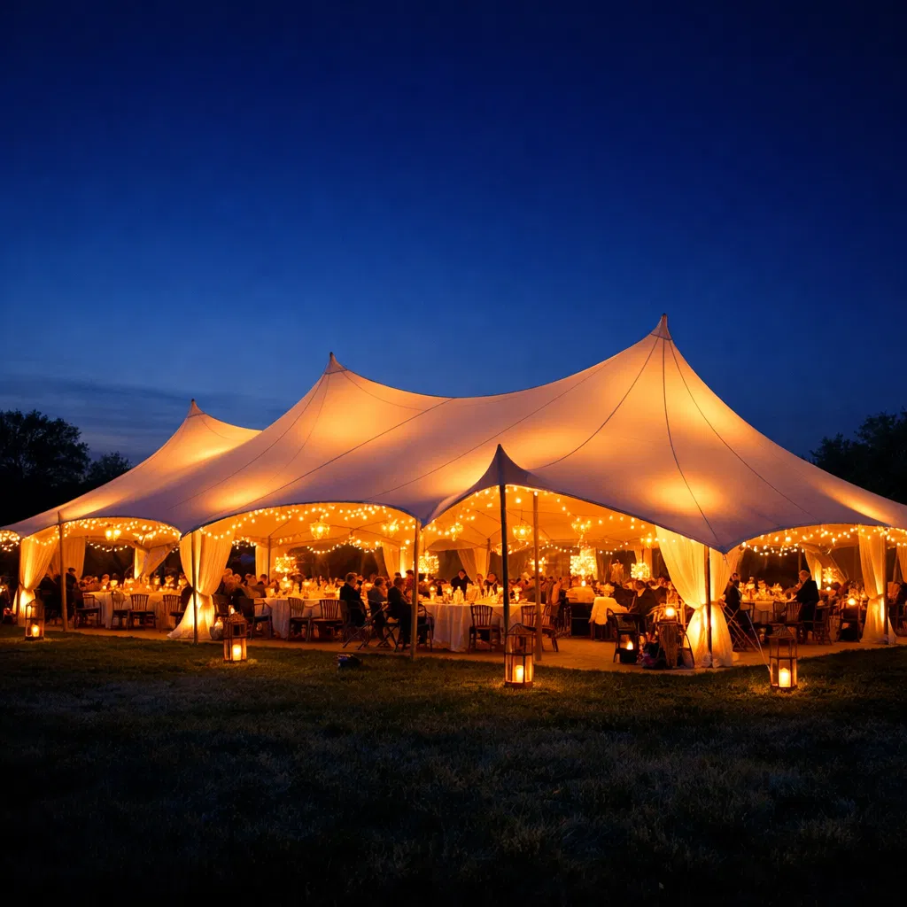 Stretchtent avond met verlichting