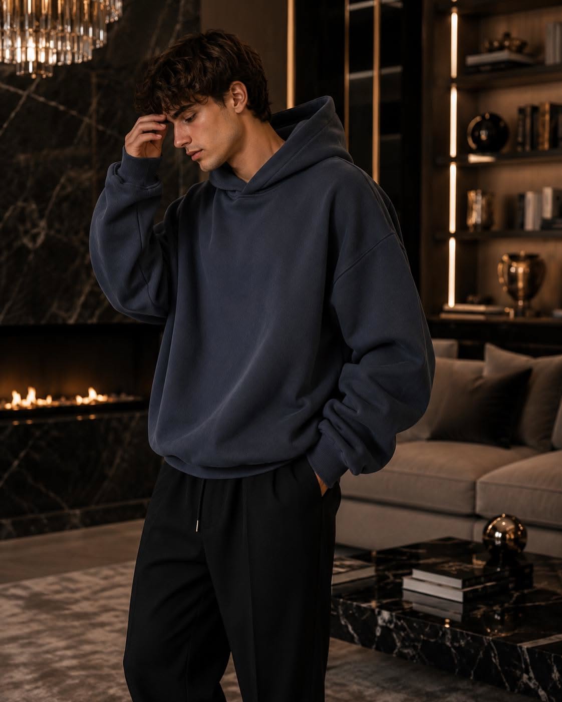 Minimalist Dark Slate Grey Hoodie — Drawstring-less Hood, Dropped