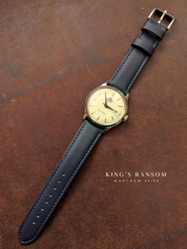 Orient Navy Blue (strap), Cream (dial), Silver-tone (case) Watch