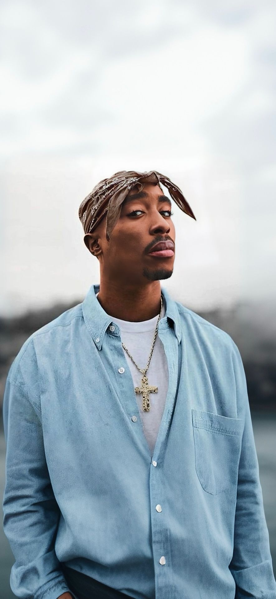 Tupac Shakur Light Blue Long-sleeve Button-up Shirt — Collared