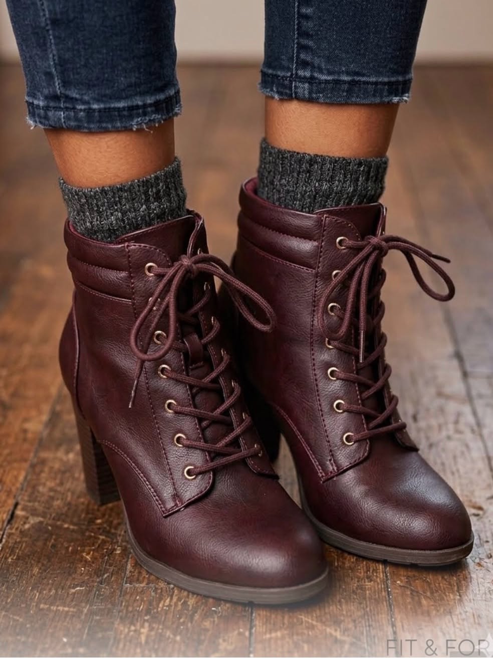 Style & co Wine Red Booties — Lace-up Front, Metal Eyelets, Block