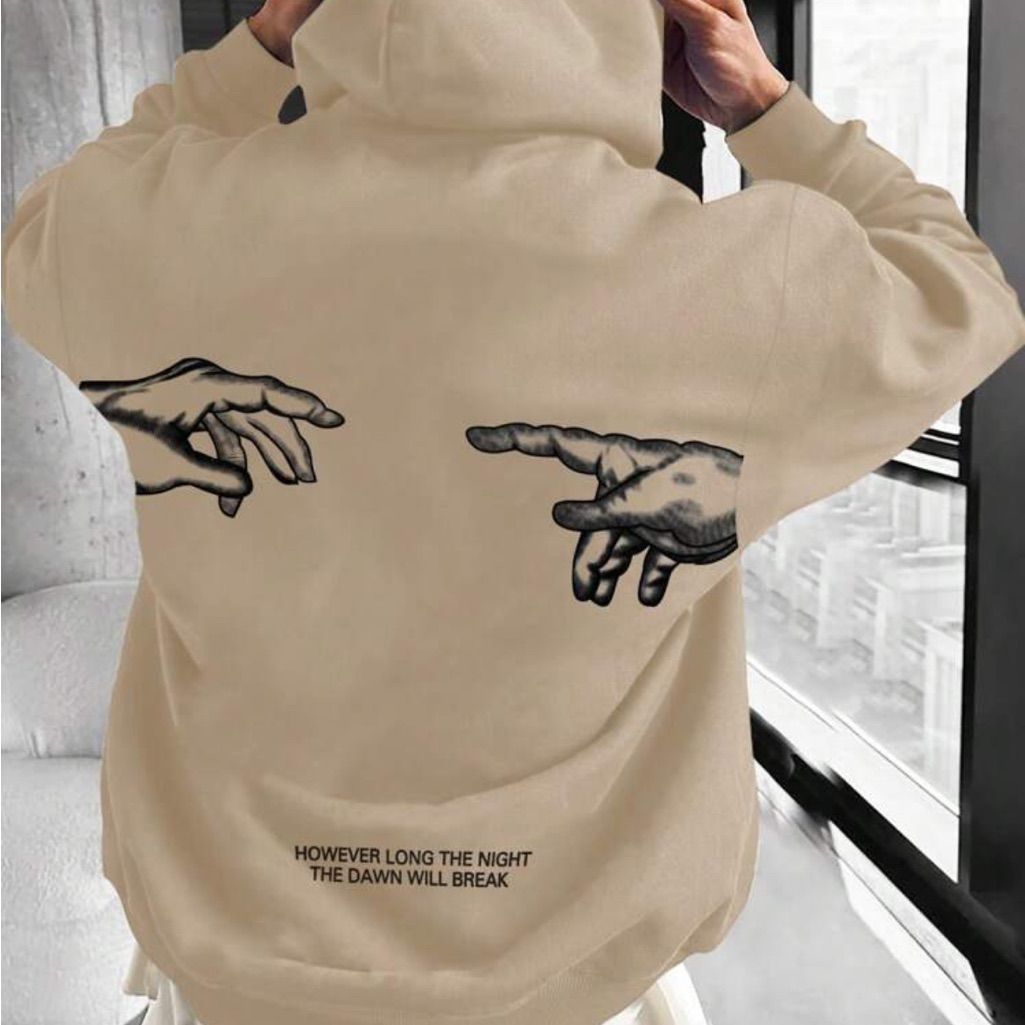 Streetwear Tan Beige Hoodie — Michelangelo Creation of Adam Hands