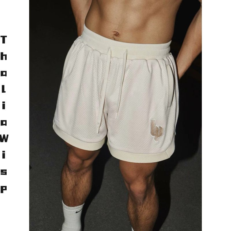 Streetwear Off-white Athletic Shorts — Drawstring Elastic Waistband