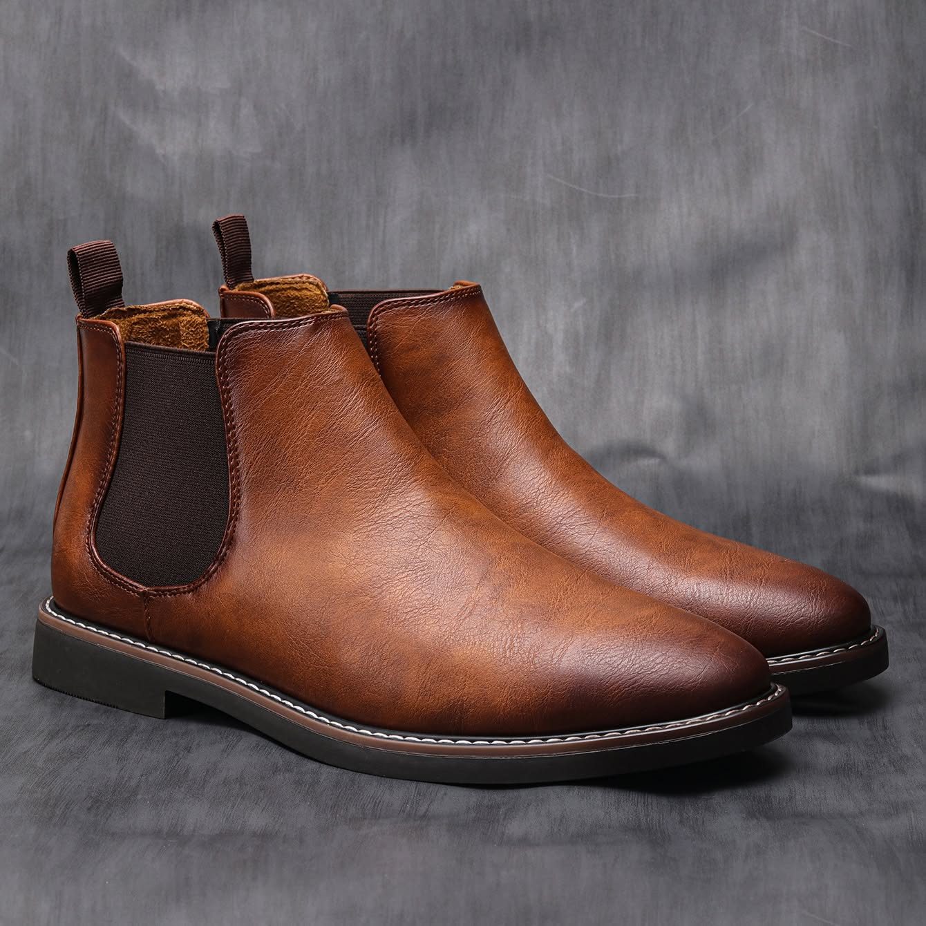 Casual Brown Leather Chelsea Boots — Elastic Side Gussets, Pull Tabs