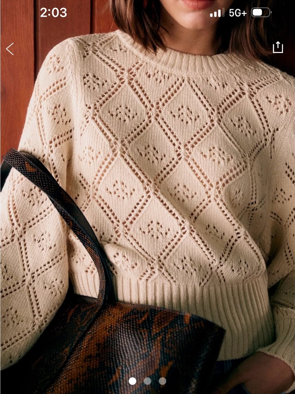 Sezane Ecru Cream Sweater — Crew Neckline, Ribbed Collar, Cuffs