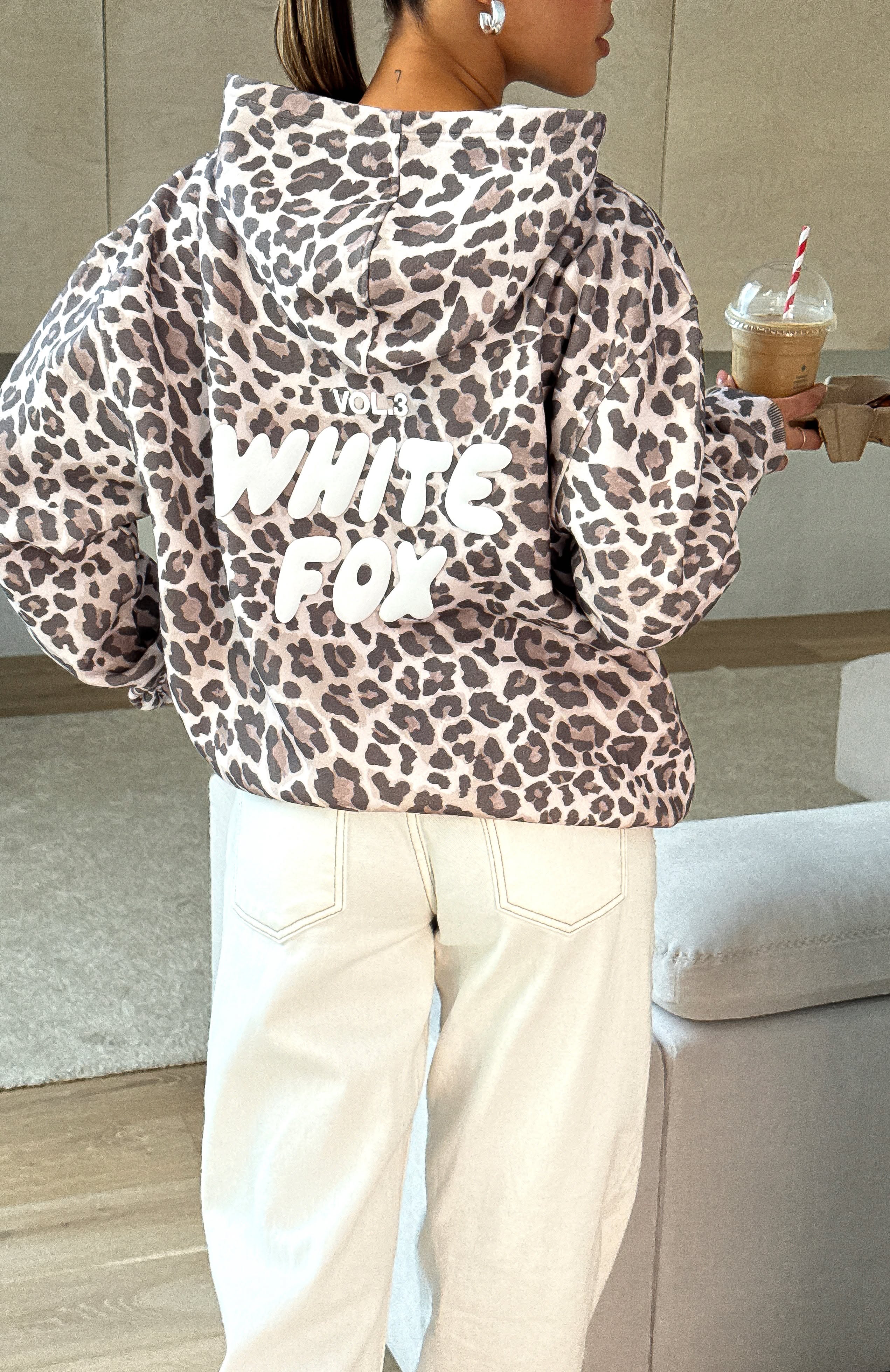 White Fox Brown Leopard Print Hoodie — Vol.3 WHITE FOX Raised Puffy
