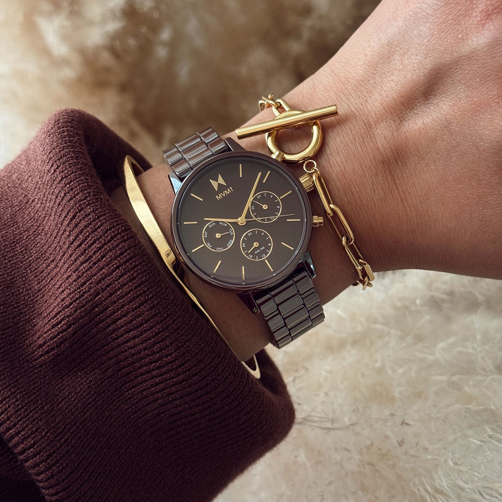 MVMT Gunmetal Grey Watch — Round Case, Link Bracelet, Dark Grey Dial