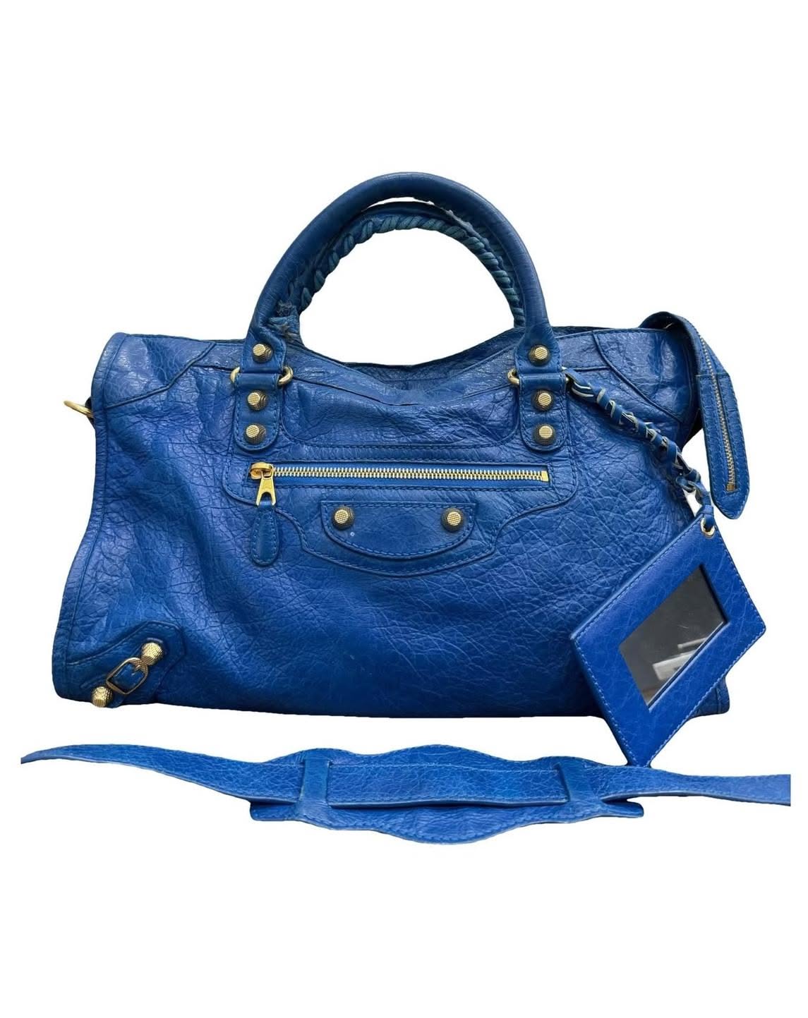 Balenciaga Cobalt Blue Handbag — Gold-tone Hardware, Metal Studs