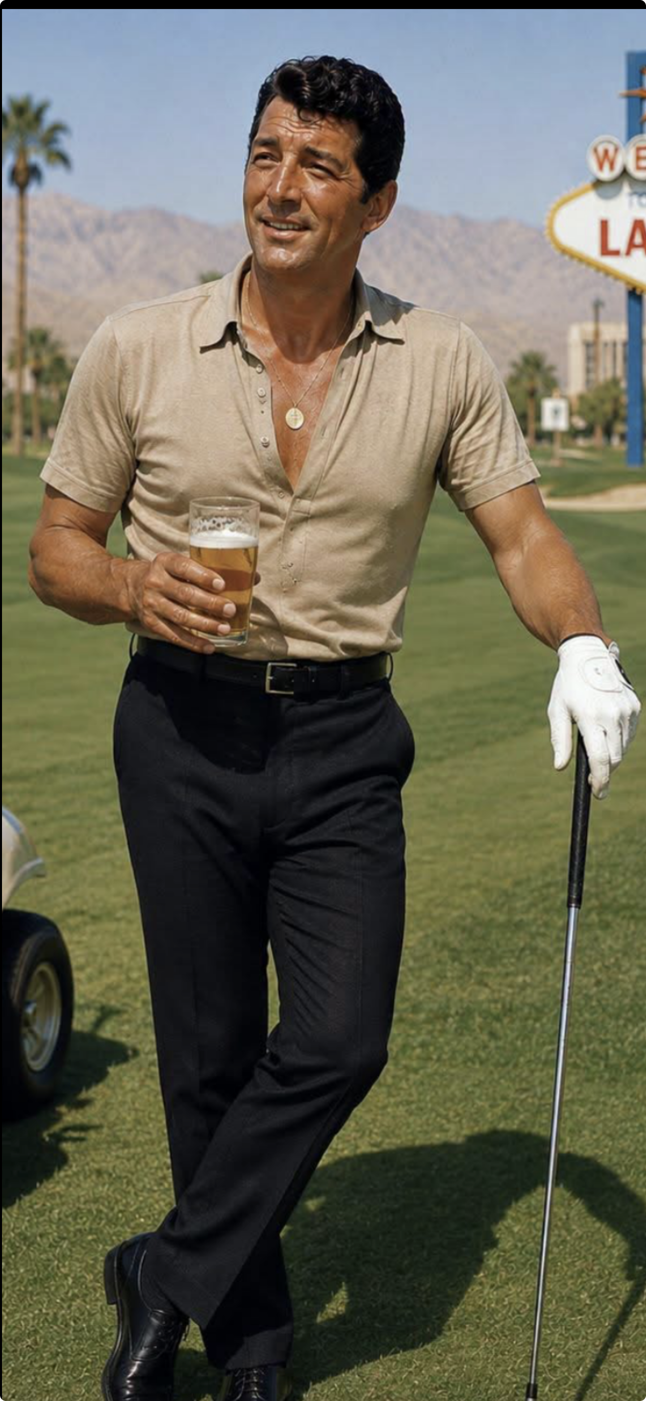Dean Martin Beige Short Sleeve Polo Shirt — Collared Neckline