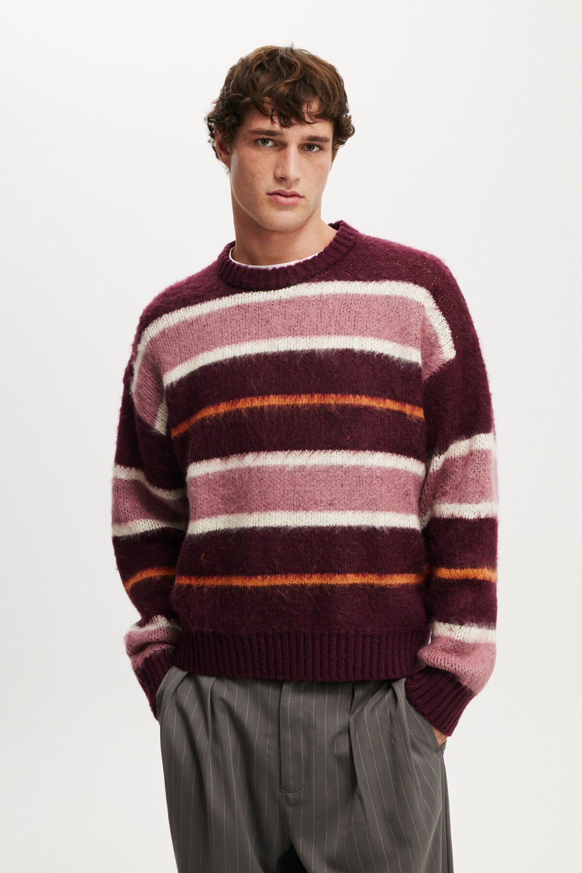 Men’s Burgundy Box Fit Fuzzy Crew Knit
