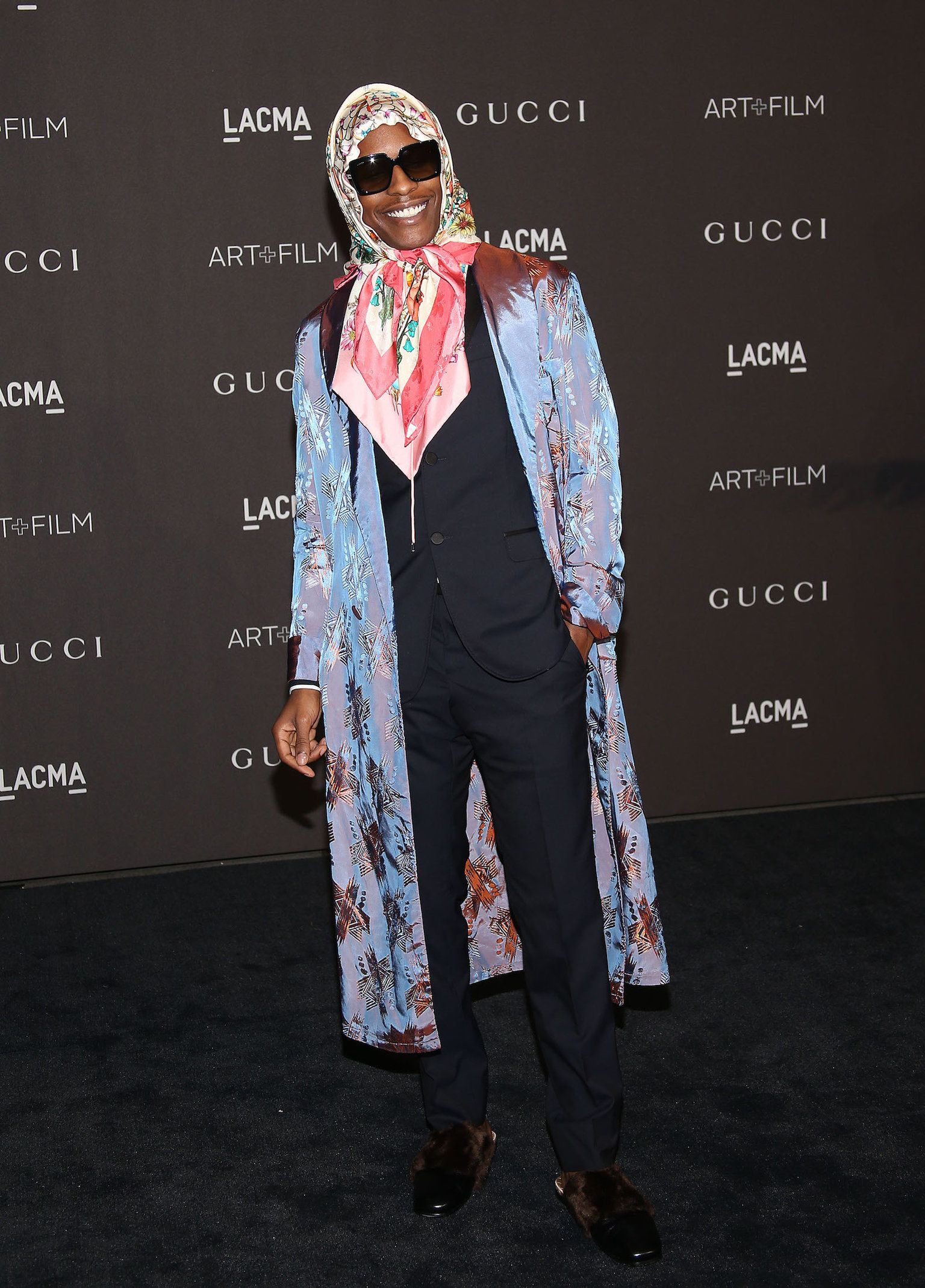 A$ap Rocky Multicolor Pink and White Head Scarf — Floral Print