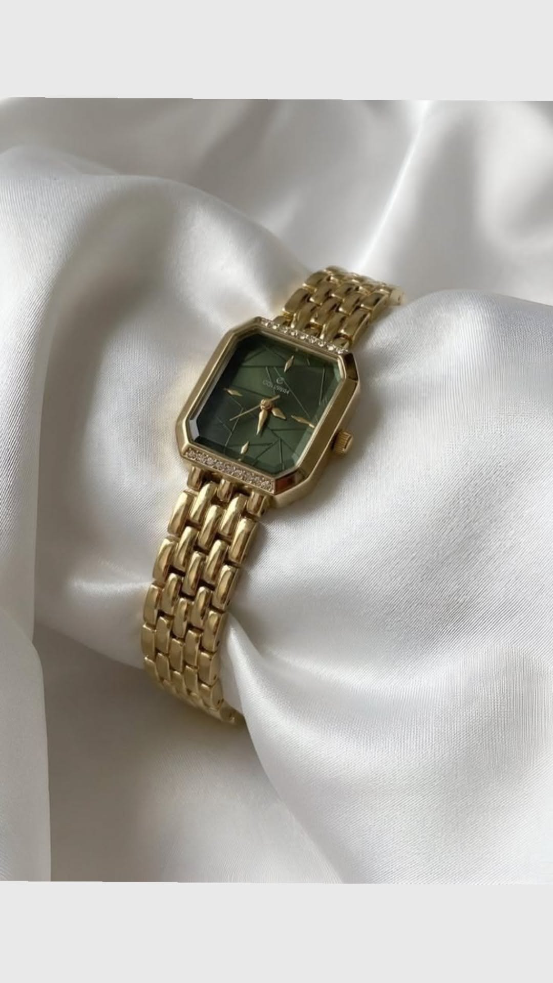 Luxury Gold and Emerald Green Wristwatch — Hexagonal Octagonal Gold