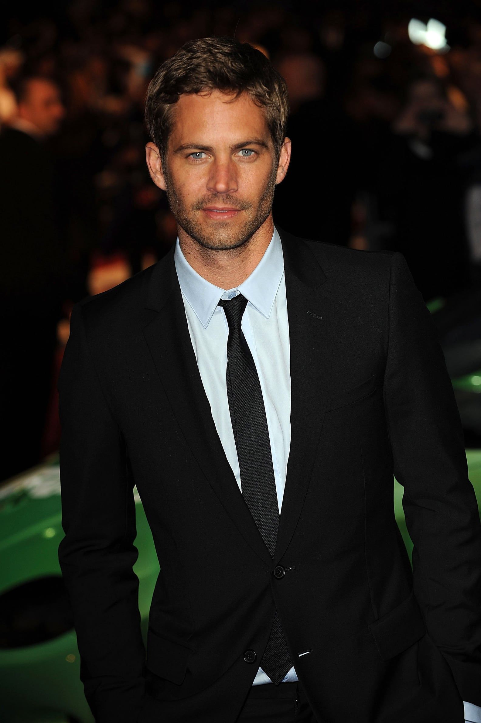 Paul Walker black suit jacket — notched lapel, two-button closure, flap pockets, single-breasted