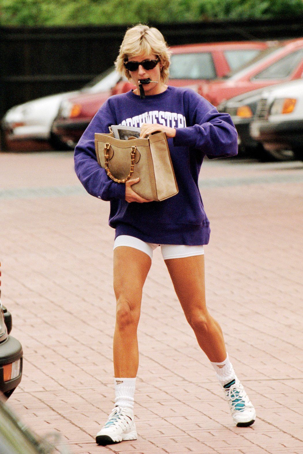 Princess Diana deep purple sweatshirt — crew neck, dropped shoulders, ribbed cuffs and hem, 'Northwestern' graphic