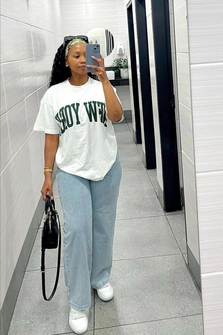 casual white with green text t-shirt — crew neck, short sleeve, dropped shoulder, 'NEW YORK' graphic print in green