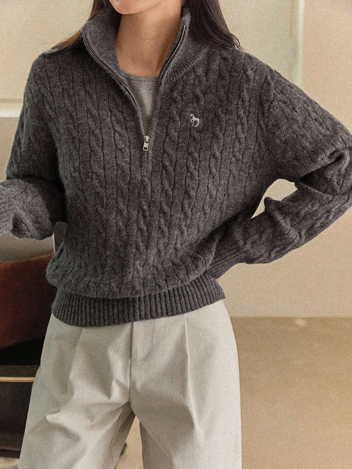 Minimalist Charcoal Grey Quarter-zip Sweater — Half-zip Closure