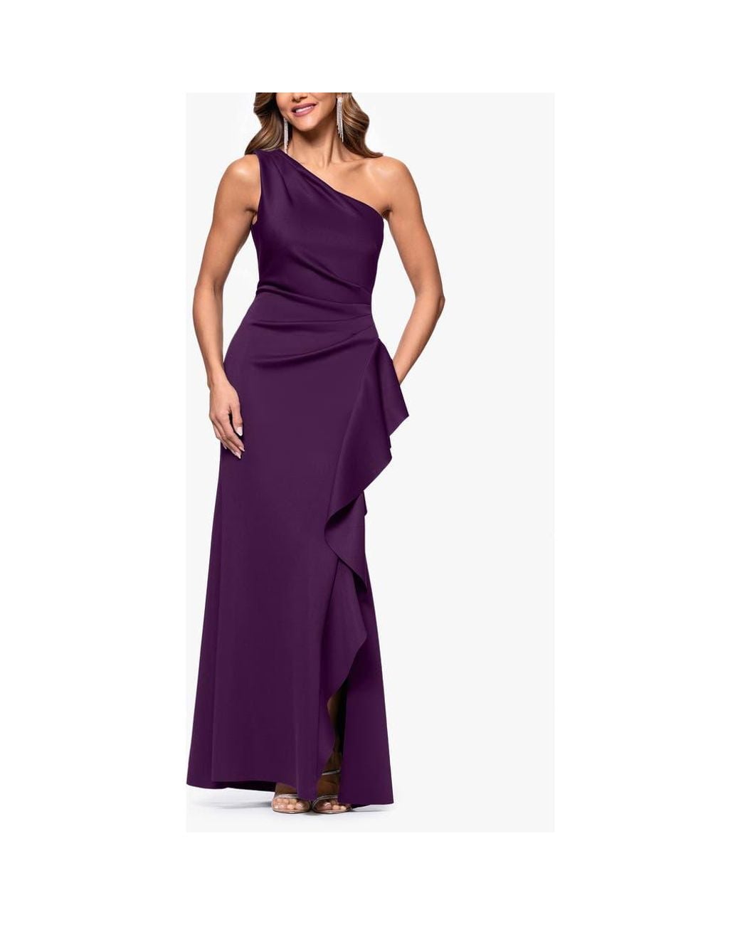 Xscape Evenings One-shoulder Ruffle Scuba Crepe Gown