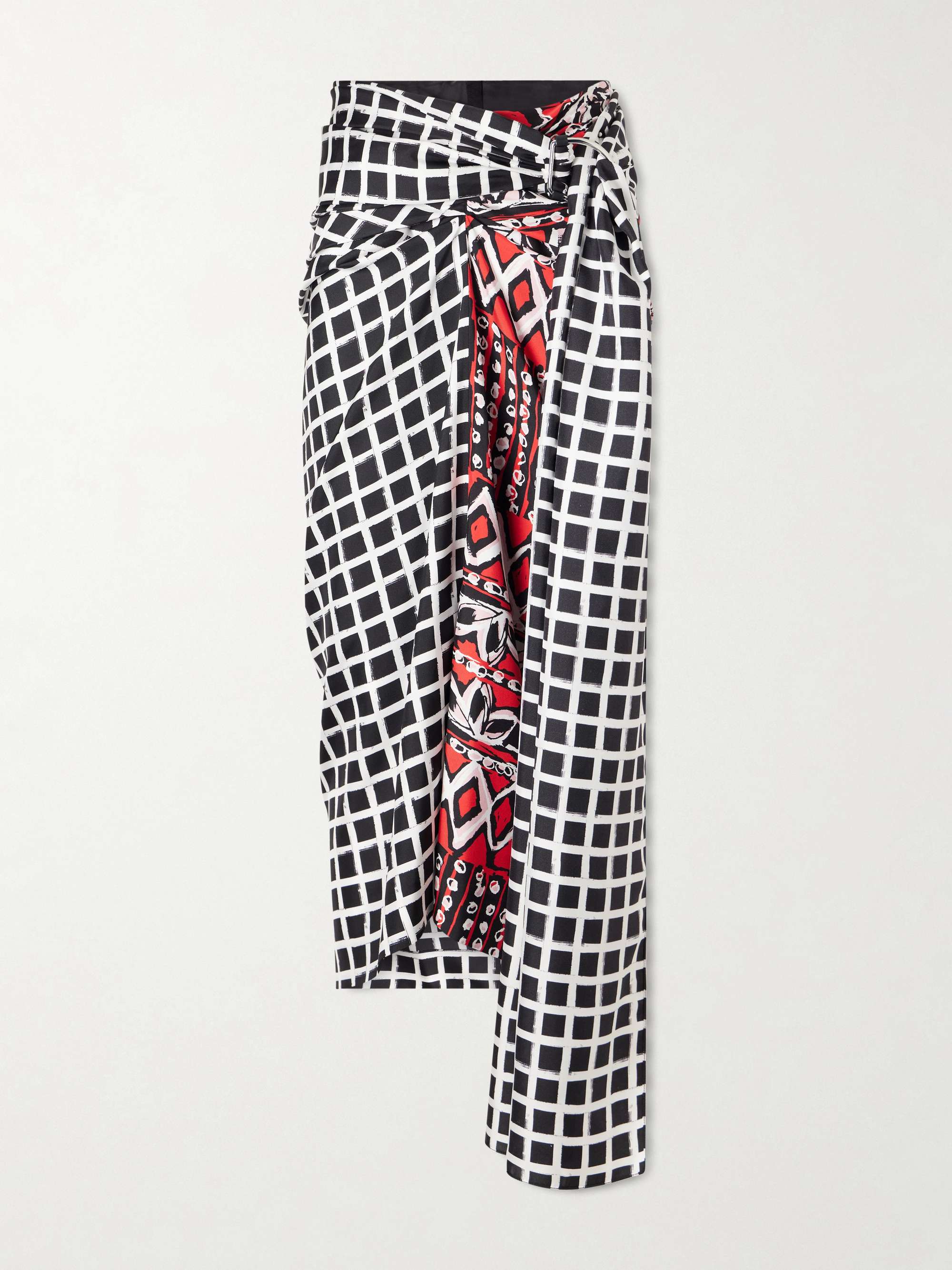 LANVIN Asymmetric belted printed silk midi skirt