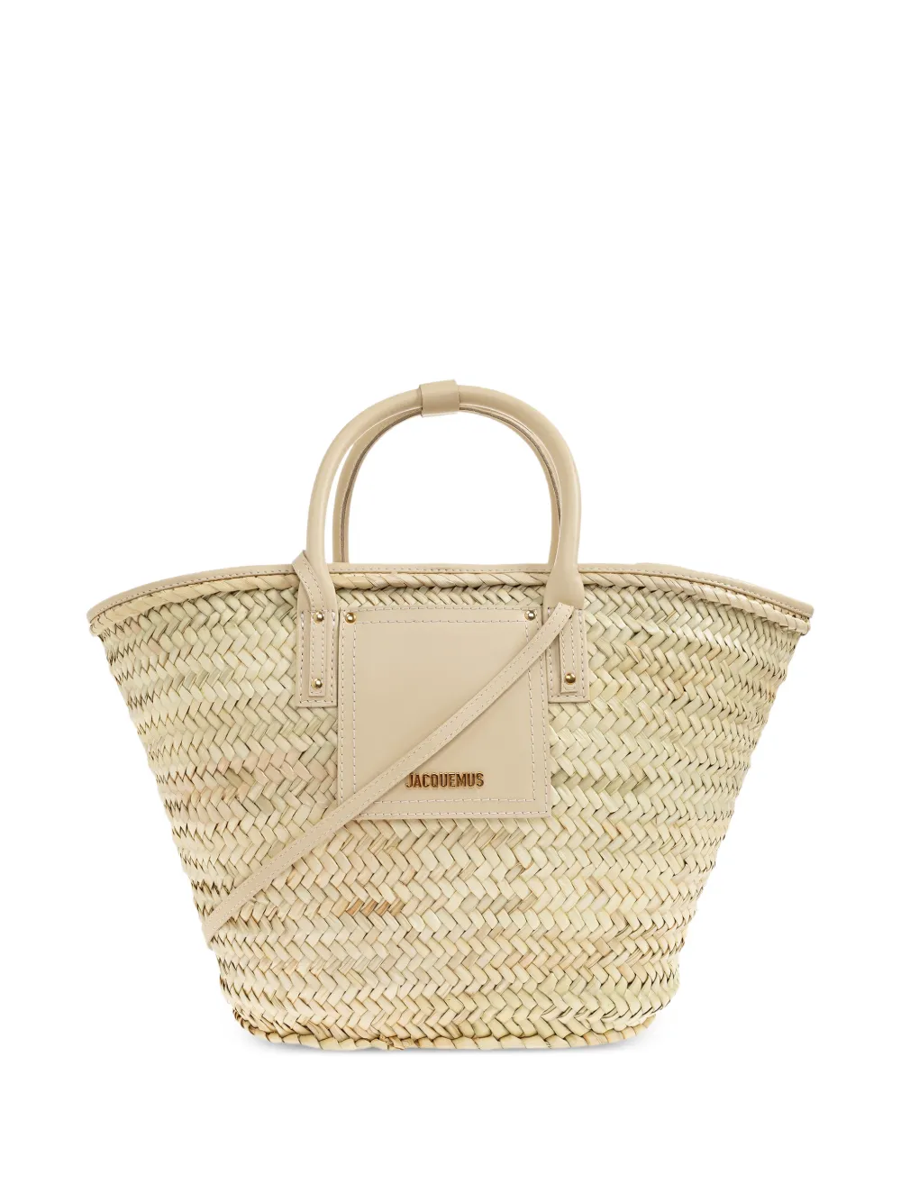 Jacquemus Soli woven-raffia leather-trim tote bag