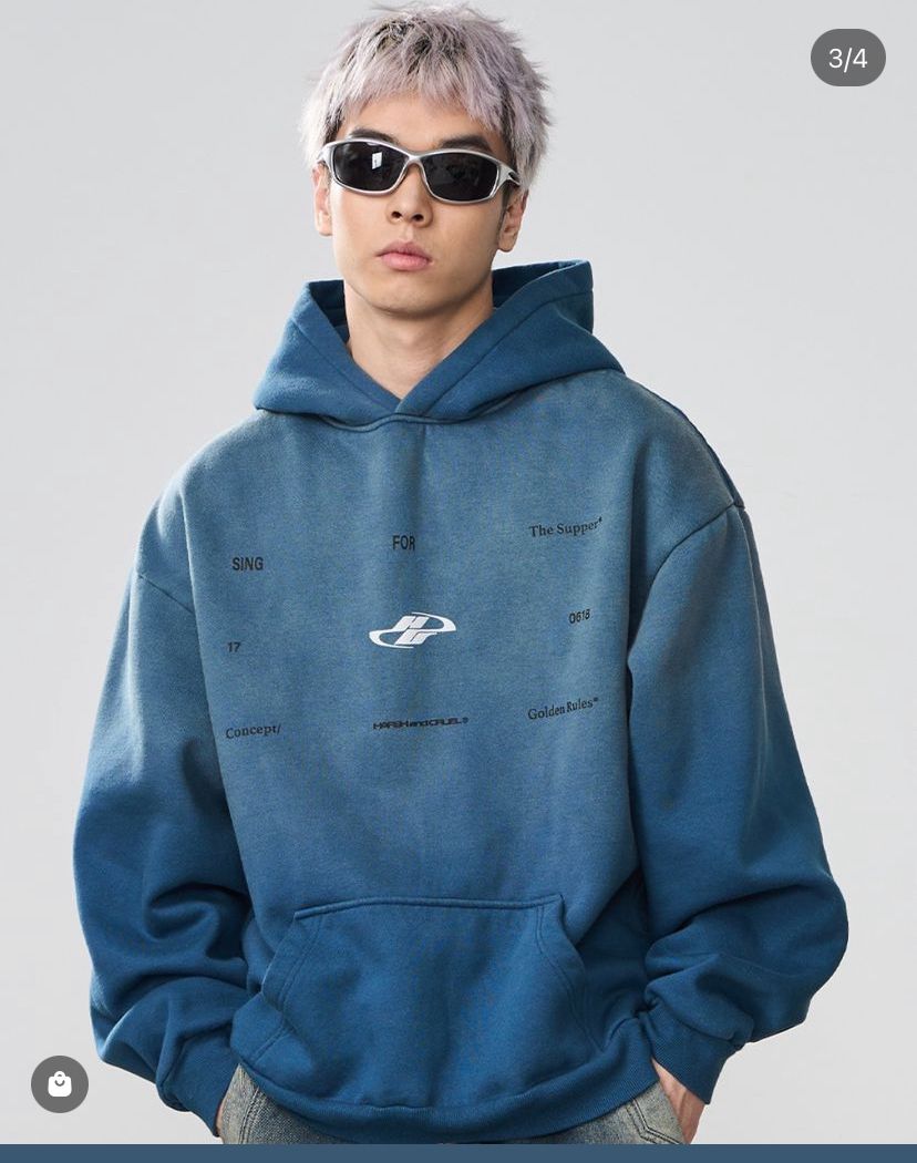 Harsh and Cruel Dusty Blue Hoodie — Drawstring Hood, Front Pouch