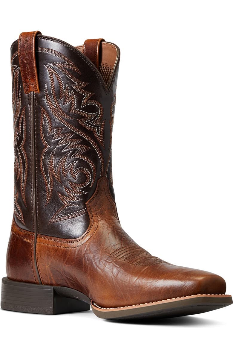 Ariat Two-tone Brown Cowboy Boots — Square Toe, Roper Heel, Five-row