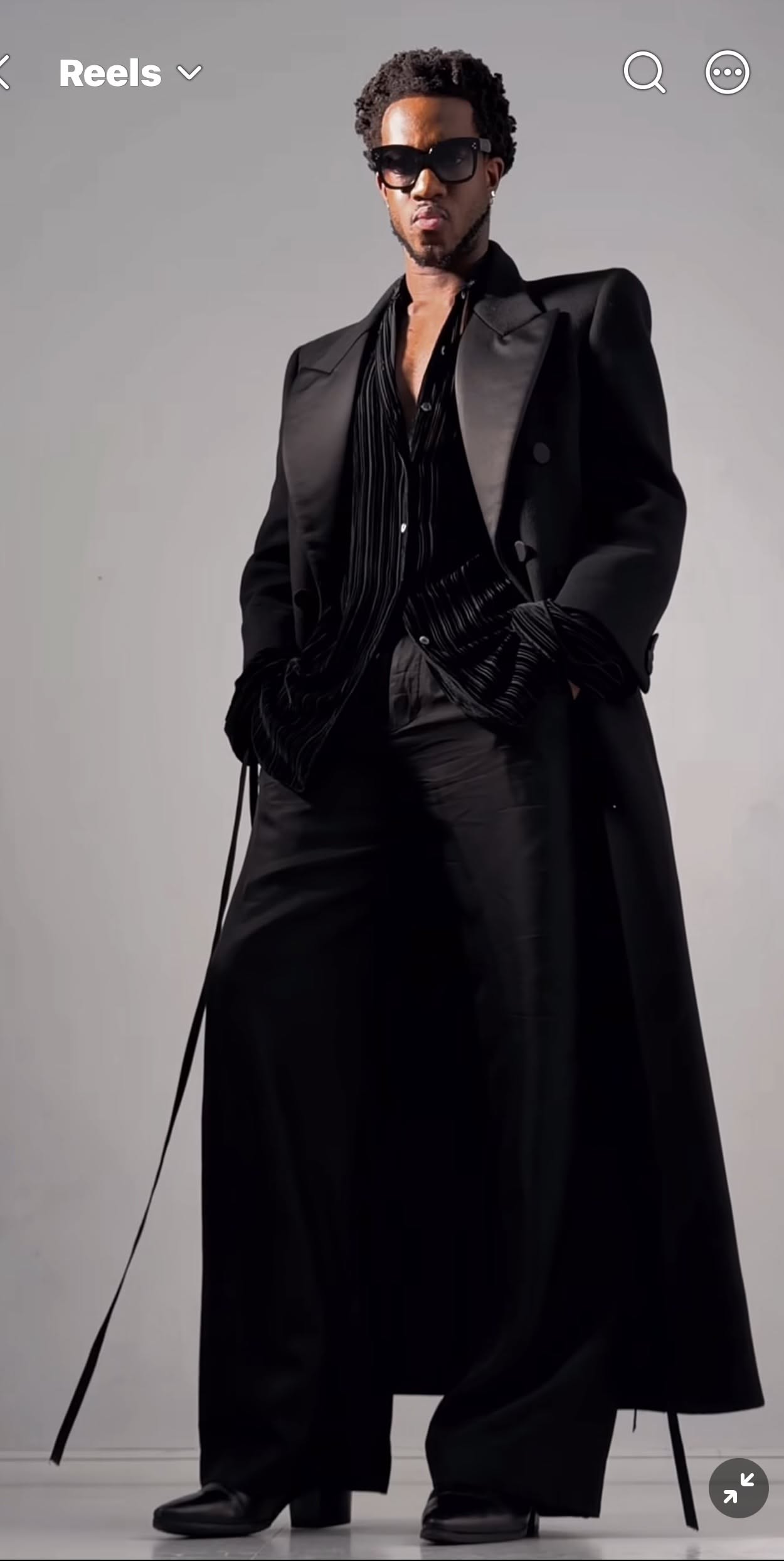 A$ap Ferg Black Trench Coat — Wide Structured Peak Lapels