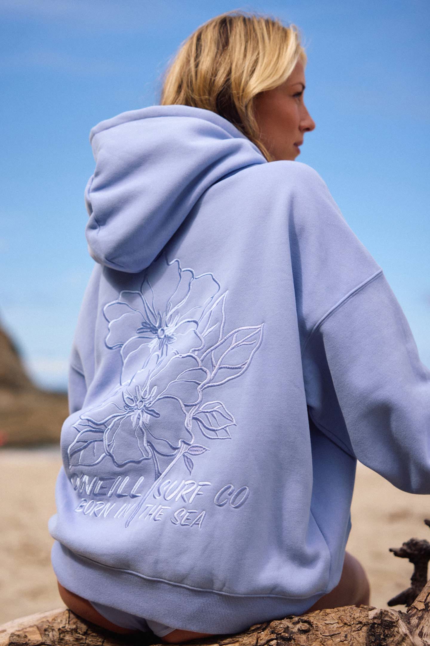 O'neill Blue Jelly Hoodie — Large Floral Embroidery and 'oneill SURF