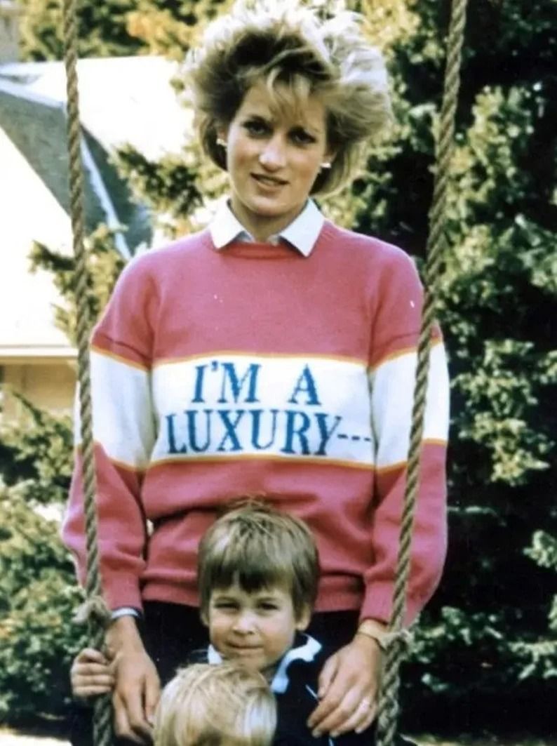 Princess Diana Pink and White Sweater — I'm a Luxury Text Intarsia