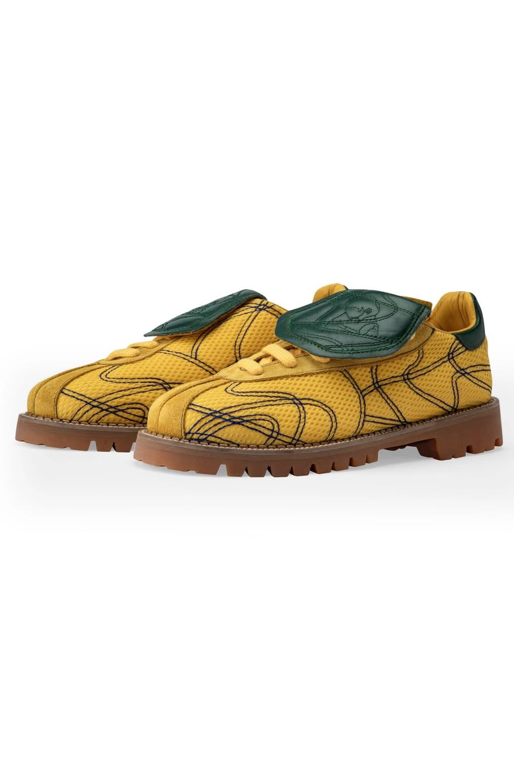 Streetwear Yellow and Green Sneakers — Fold-over Leather Tongue, Lug