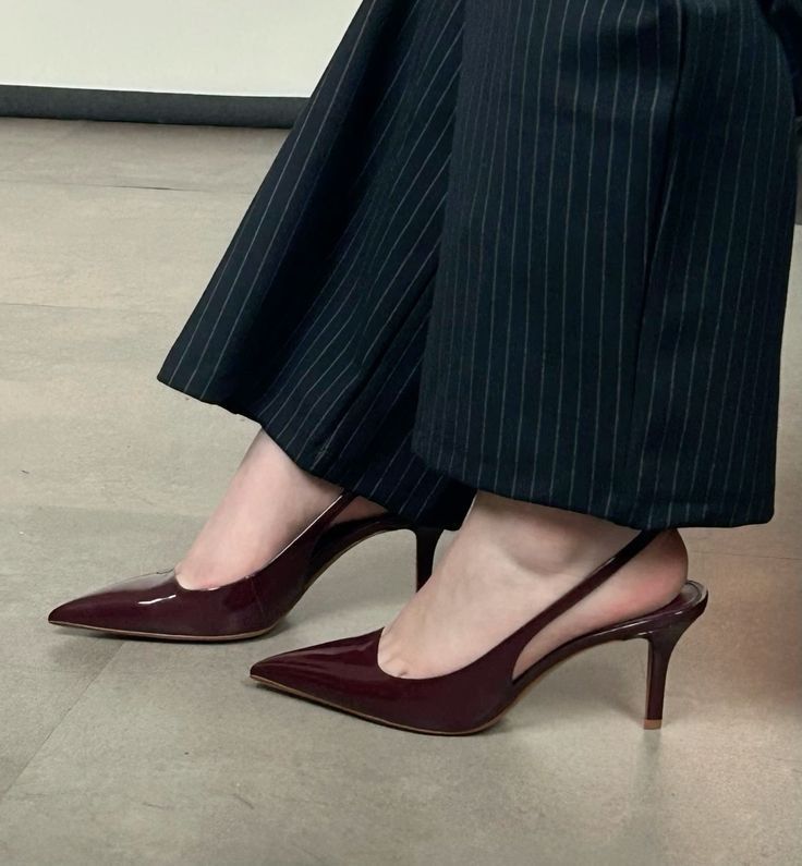 Luxury Burgundy Patent Leather Slingback Heels — Pointed Toe, Kitten