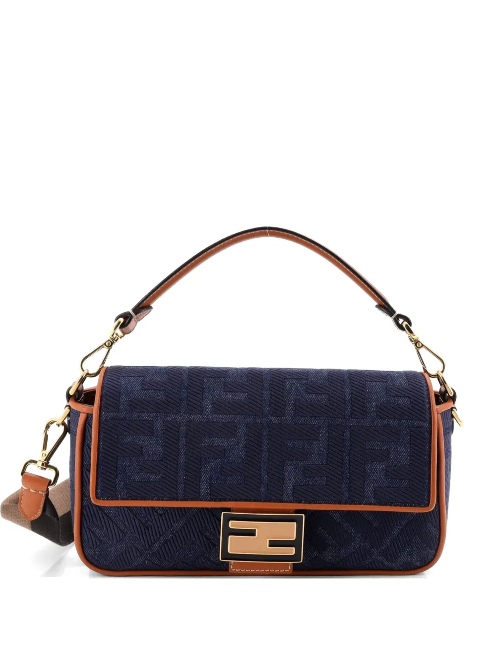 Fendi Pre-owned Baguette NM Bag Zucca Embroidered Denim Medium