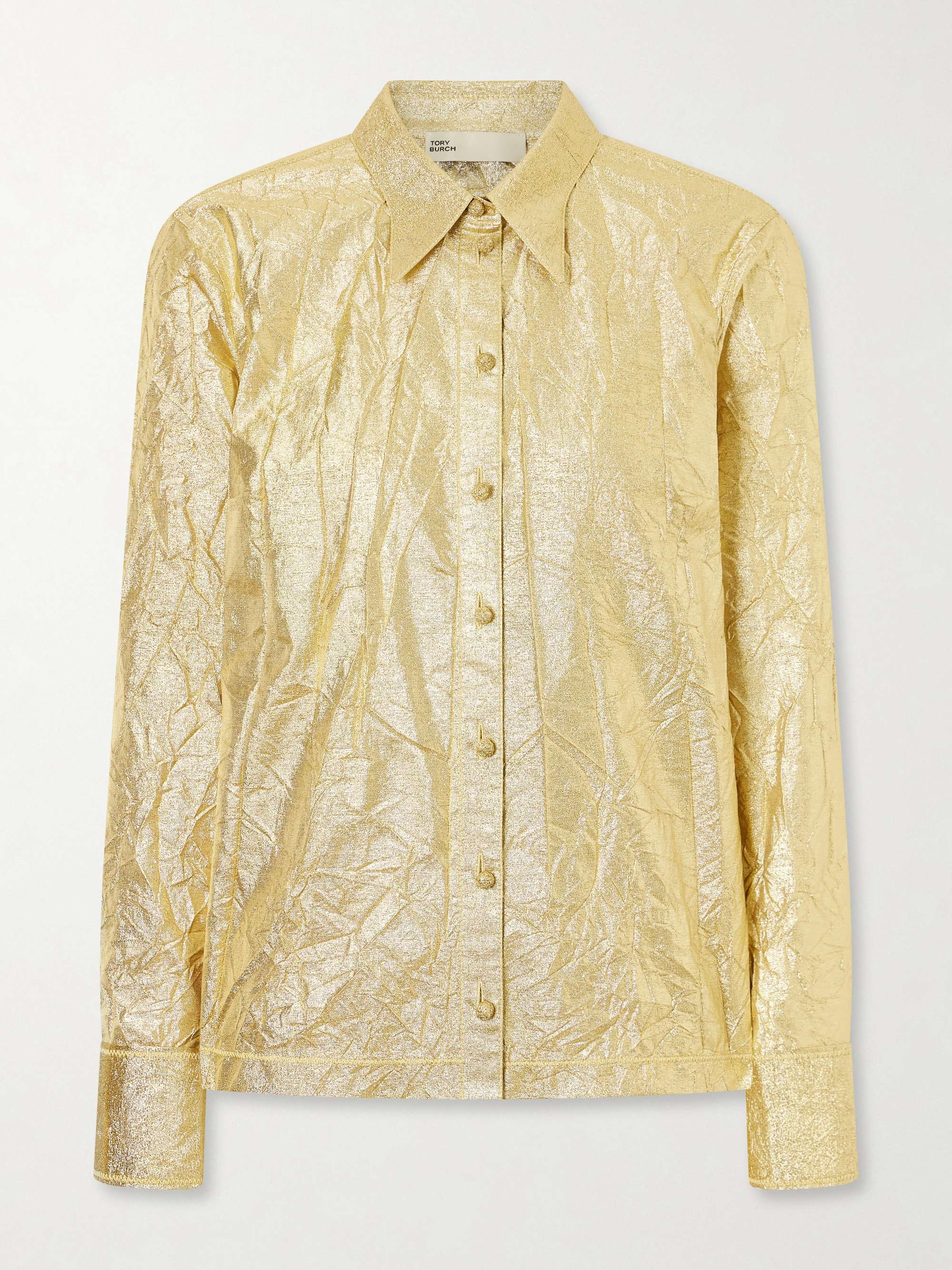 TORY BURCH Crinkled metallic silk-blend shirt