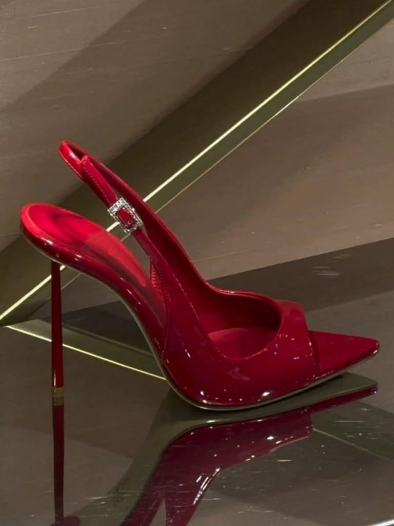Luxury Cherry Red Slingback Heels — Pointed Toe, Slingback Strap