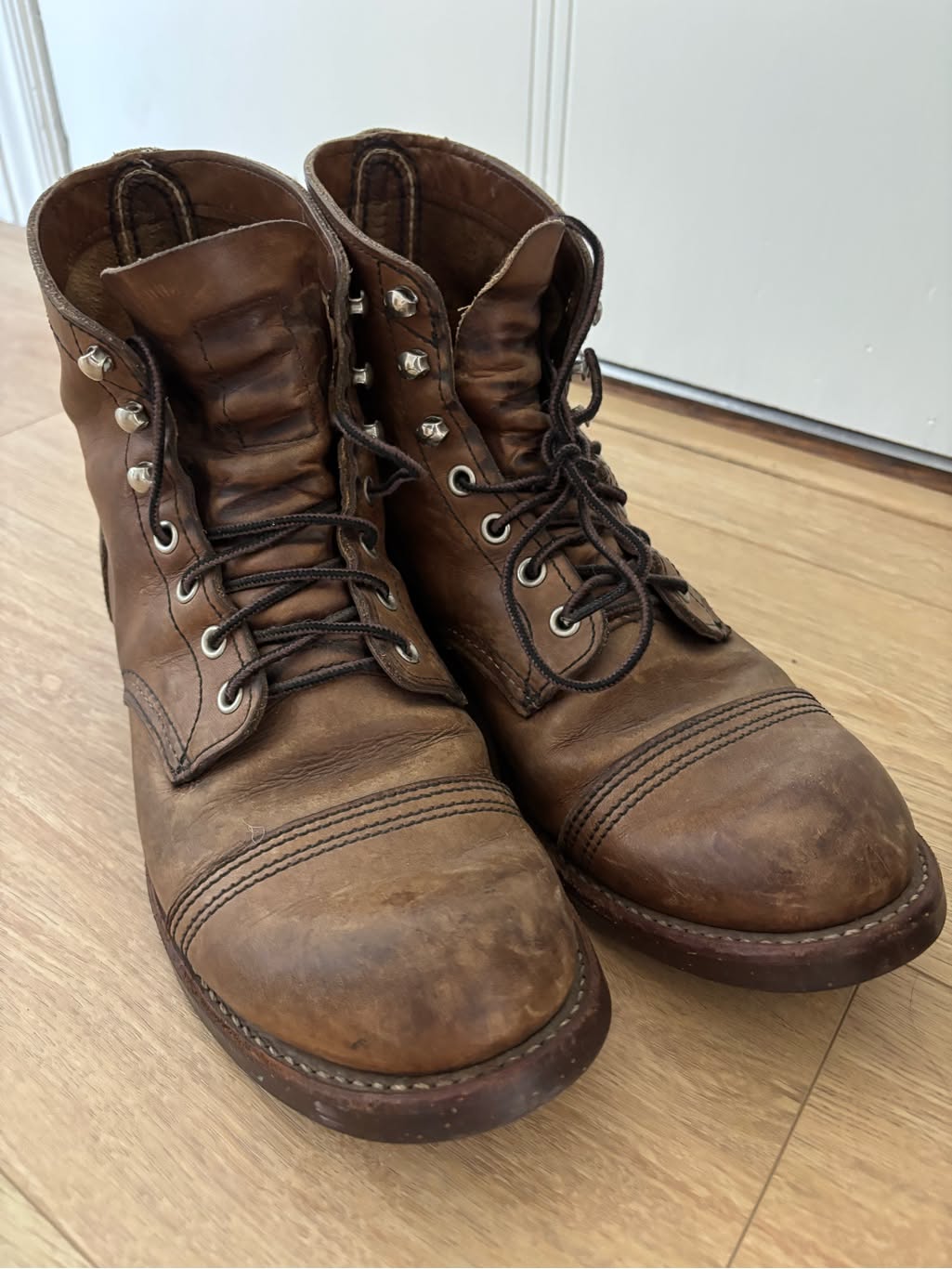 Red Wing Shoes Distressed Brown Lace-up Boots — Cap Toe, Speed Hooks