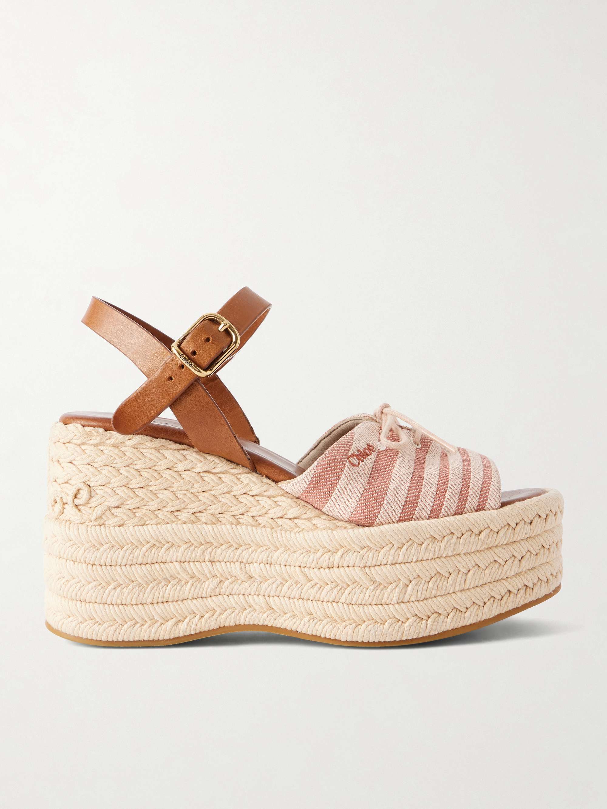 CHLOÉ Leather-trimmed striped canvas platform sandals