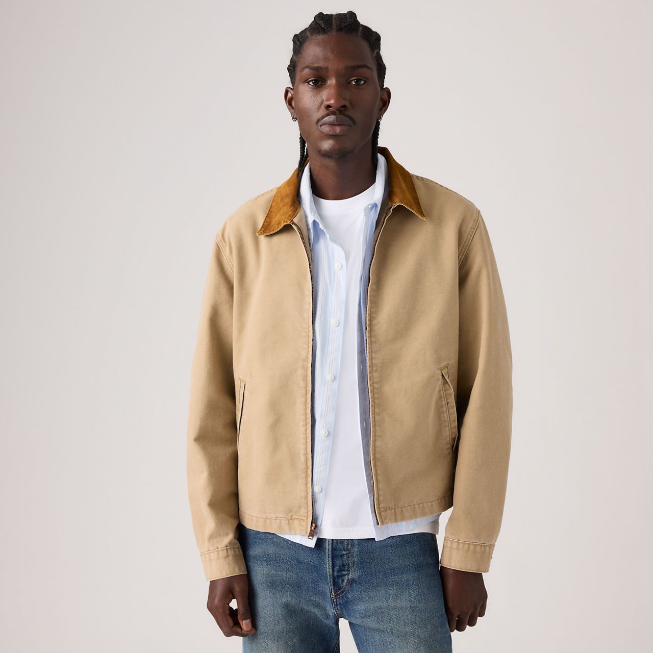 Levi's Tan Canvas Jacket — Full Zip Closure, Contrasting Brown