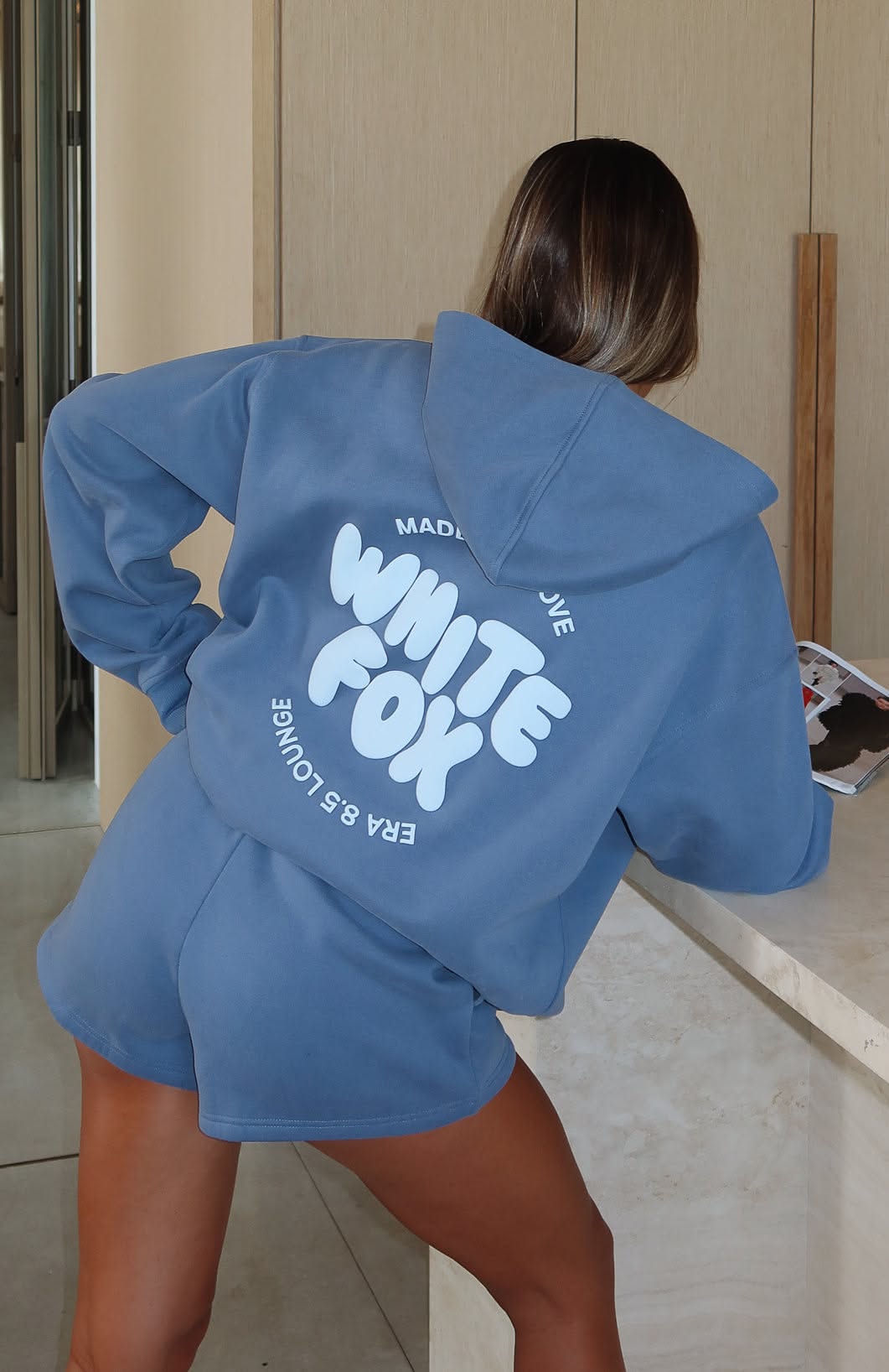 White Fox Boutique Ocean Blue Hoodie — White Fox Logo Graphic Print