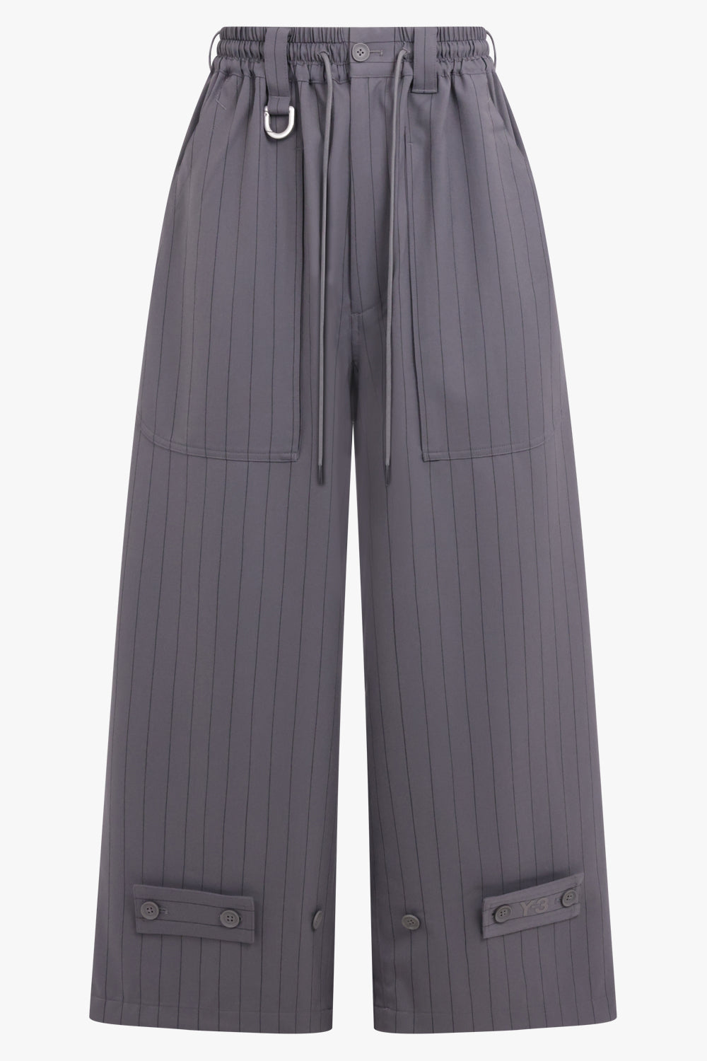 Y-3 Pinstripe Sport Uniform Wide-Leg Trouser with Button Cuff Detail | Granit/Black