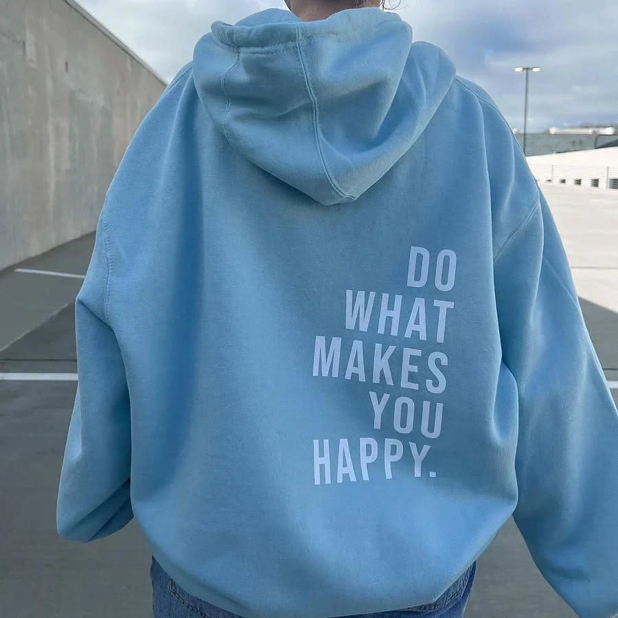 Streetwear Light Blue Hoodie — Hooded, Long Sleeves, White Text Print