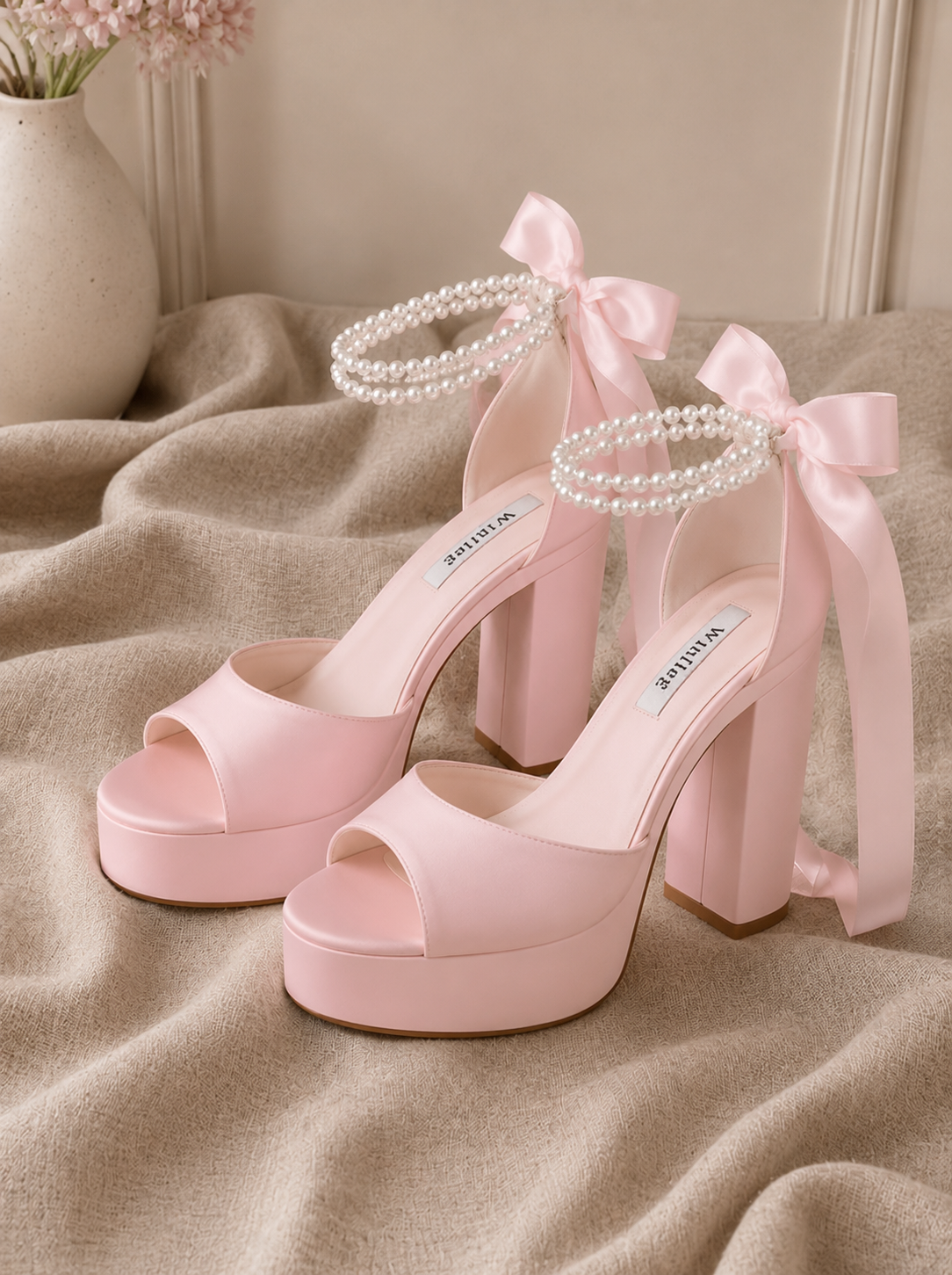 Winniee Baby Pink Platform Heels — Chunky Block Heel, Platform Sole