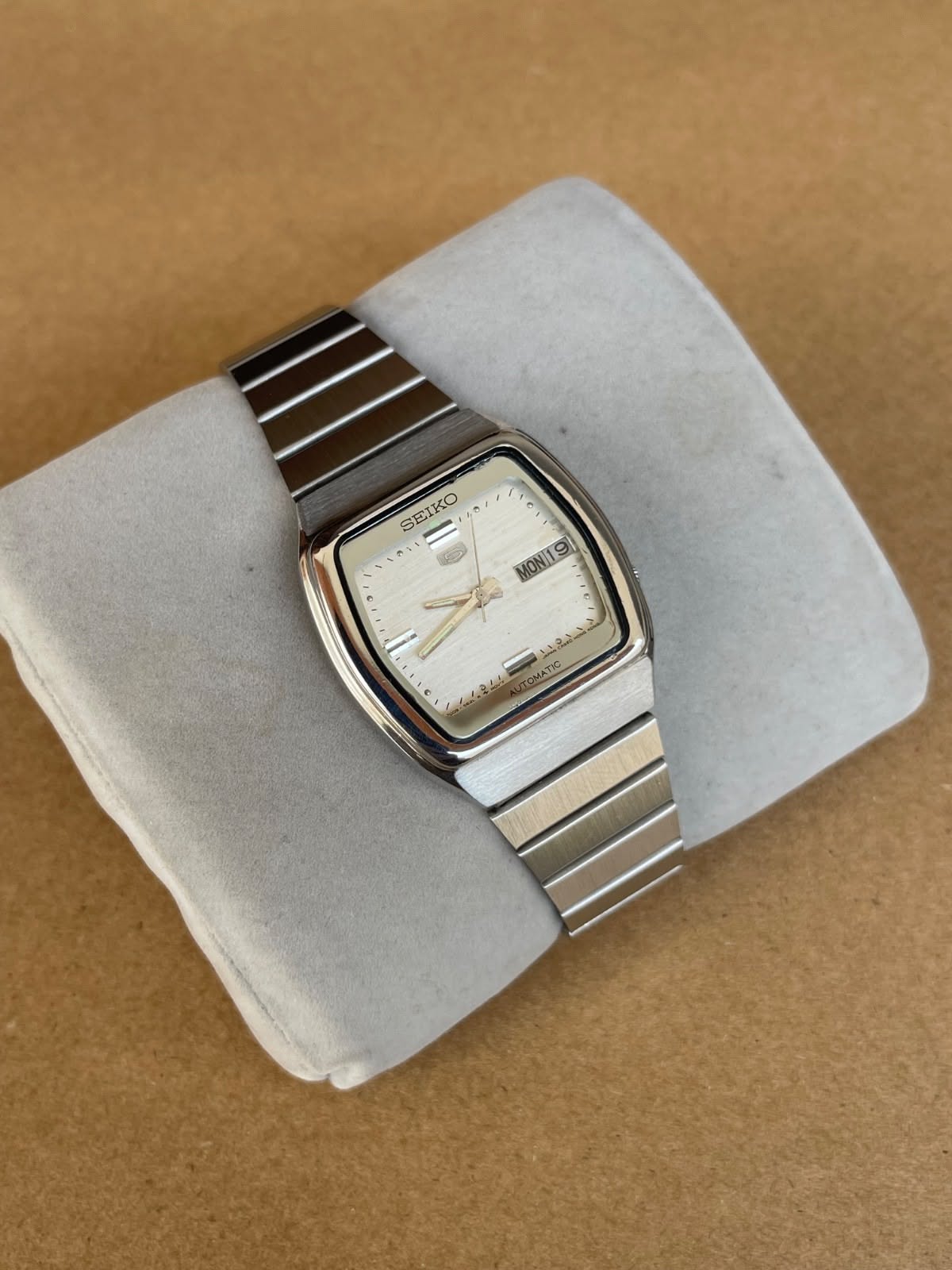 Seiko Silver-toned Watch — Tonneau Case Shape, Integrated Bracelet