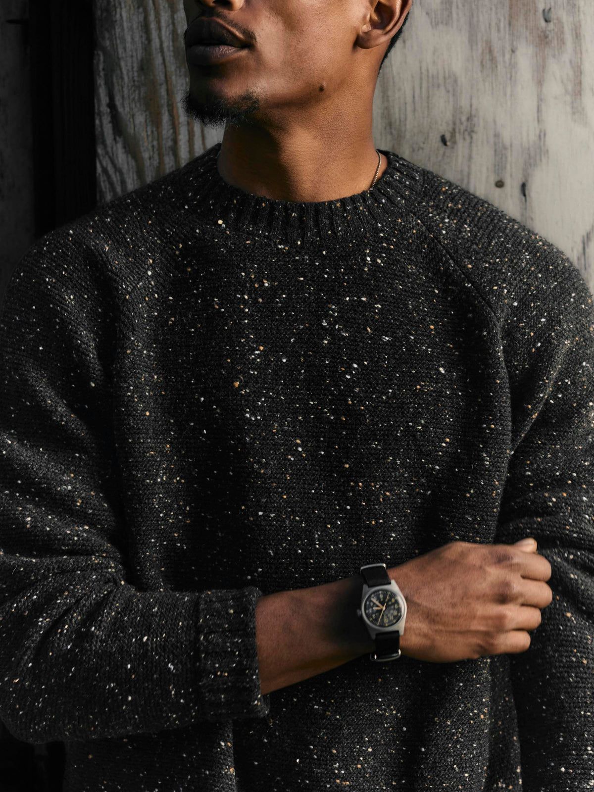 Galway Wool Sweater in Black Nep