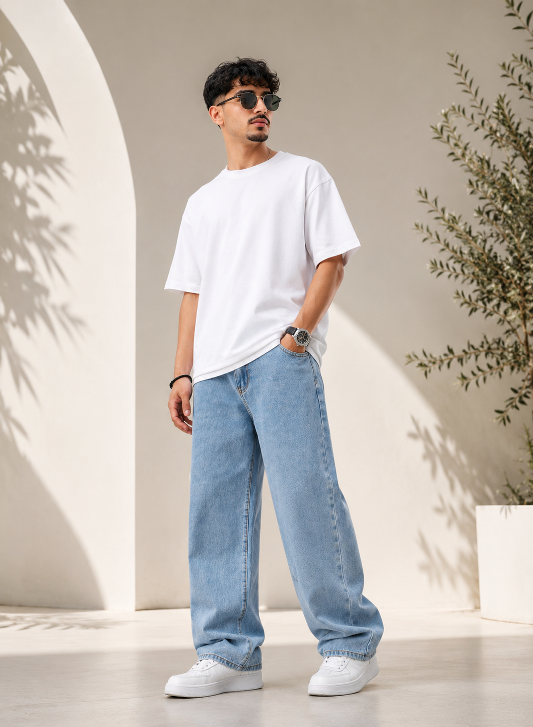 Trendy Light Blue Baggy Jeans for Men Trendy Light Blue Baggy Jeans for Men