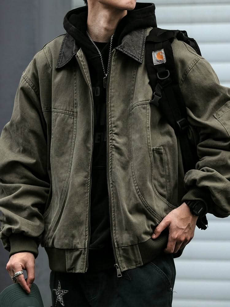 Carhartt Sage Green Barn Jacket — Contrasting Corduroy Collar, Zip-up