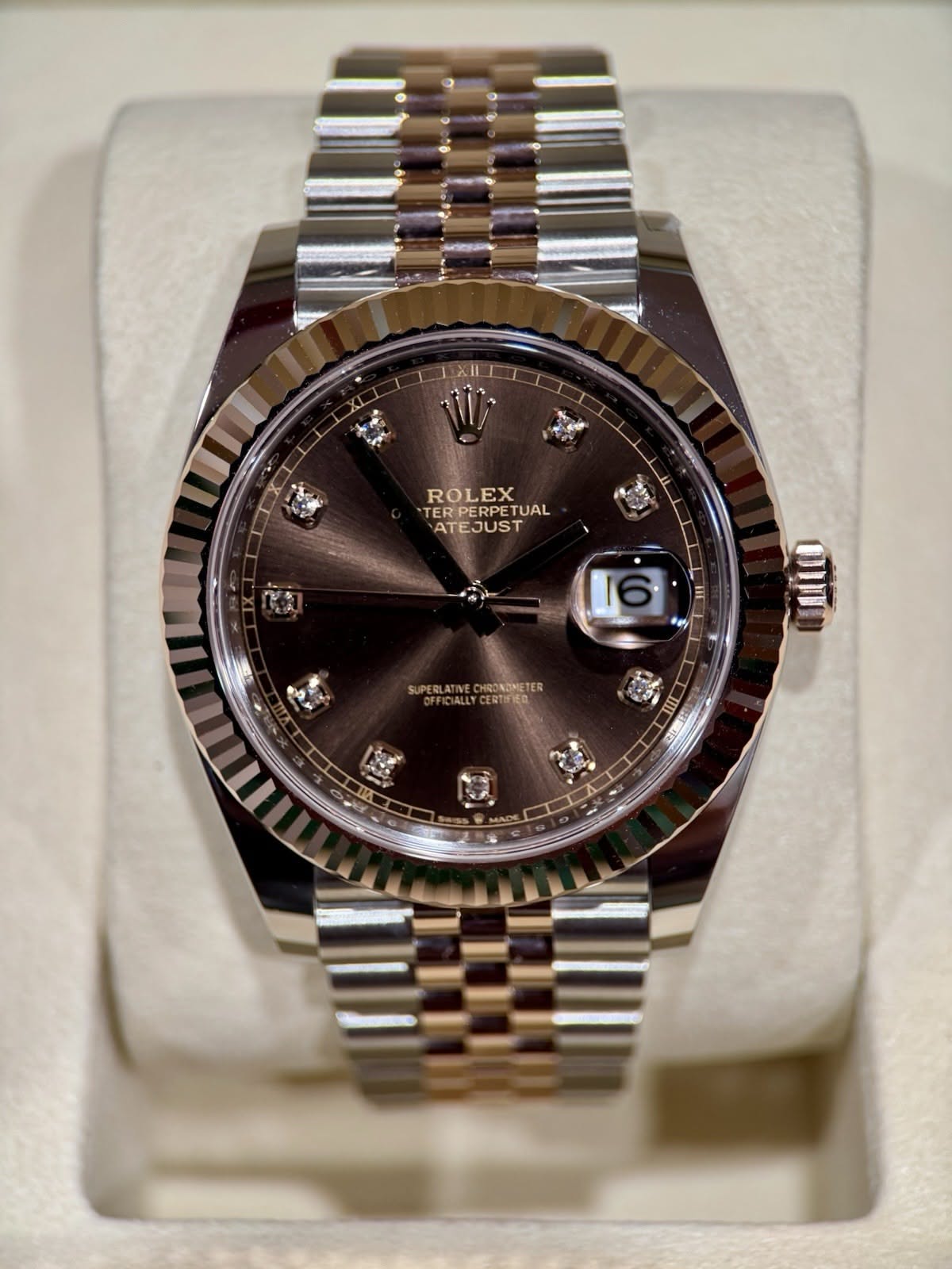 Rolex Chocolate Brown Dial, Rose Gold and Silver Two-tone Wrist Watch