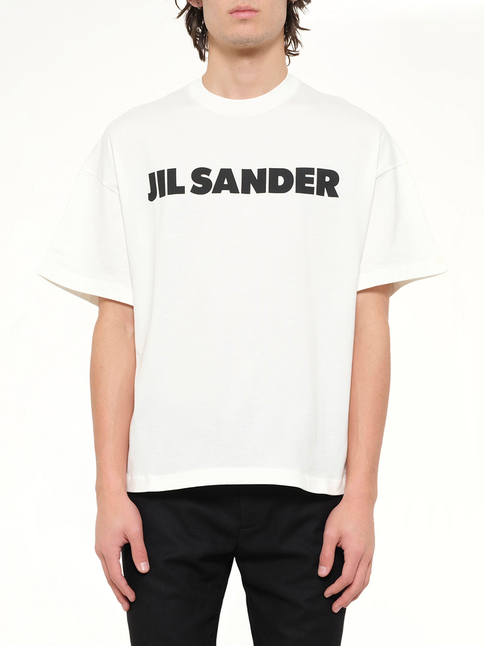 JIL SANDER Crewneck Logo T-Shirt in Pocelain