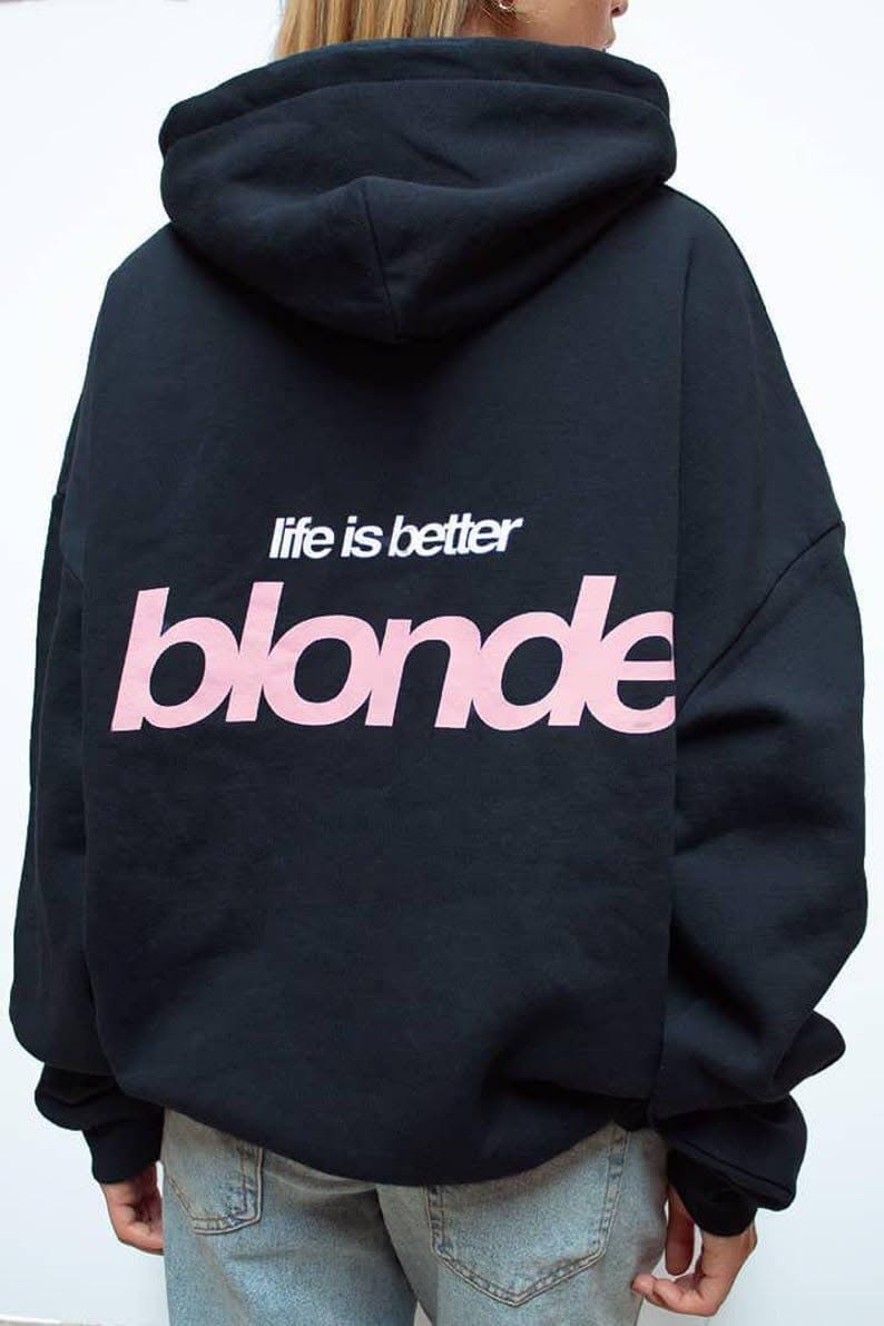 streetwear black hoodie — hooded, ribbed cuffs and hem, back graphic print