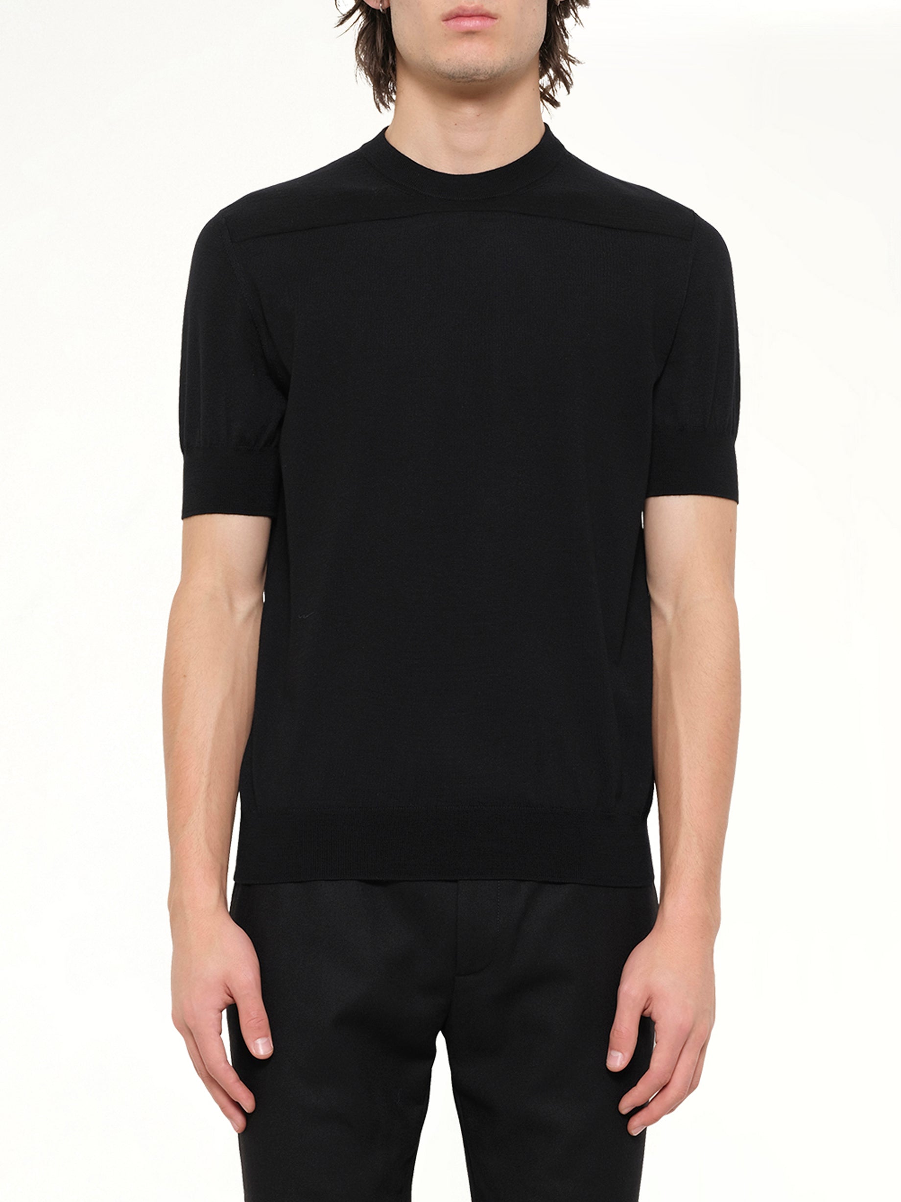 JIL SANDER Fine Merino Knit T-Shirt in Black