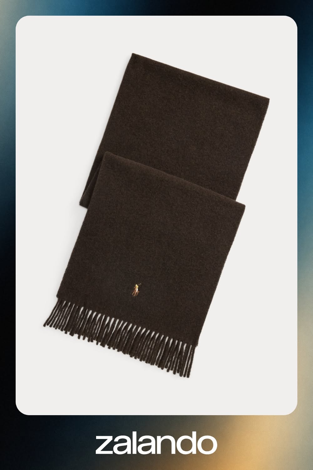 Polo Ralph Lauren Dark Brown Scarf — Fringed Ends, Embroidered Polo